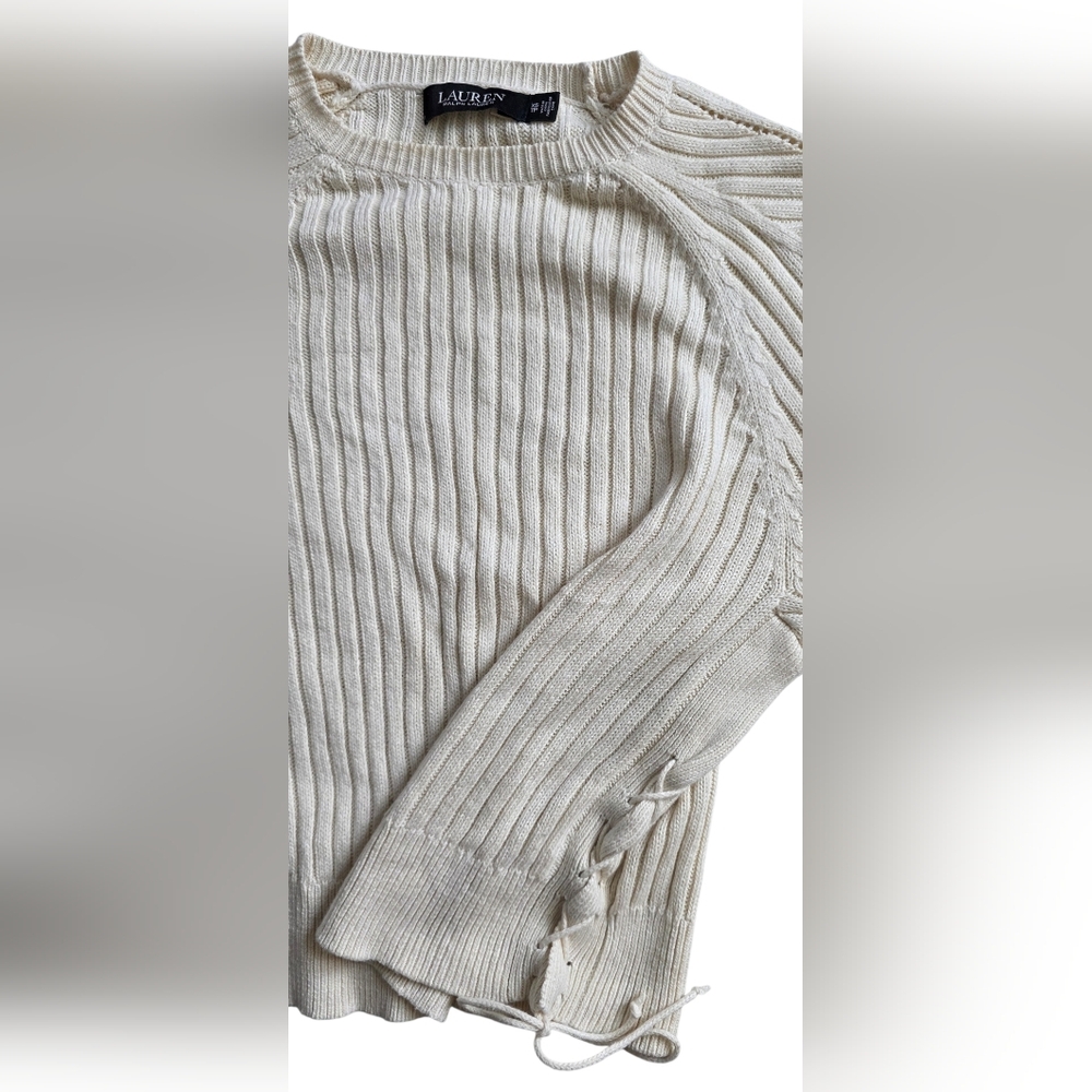 Lauren Ralph Lauren XS  Lace Up Ribbed Knit Sweater Boho Extra Small - Picture 4 of 8